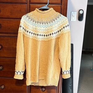 L.L. Bean Mustard and Cream Patterned Turtleneck Sweater